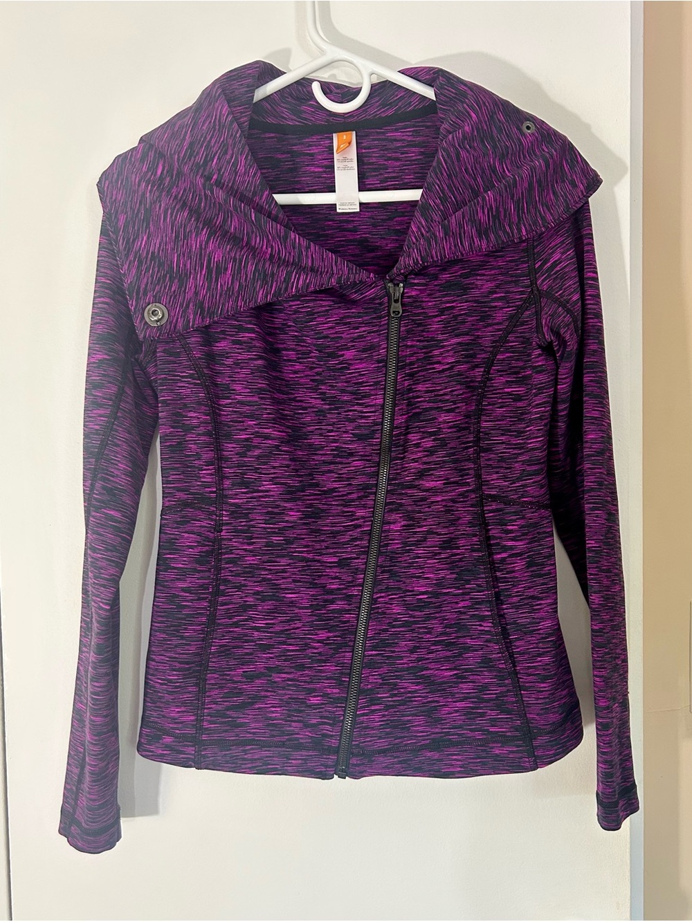 Lucy Hatha Flow Jacket, Black and Magenta Space-Dye, Women’s Small, Zip-Up